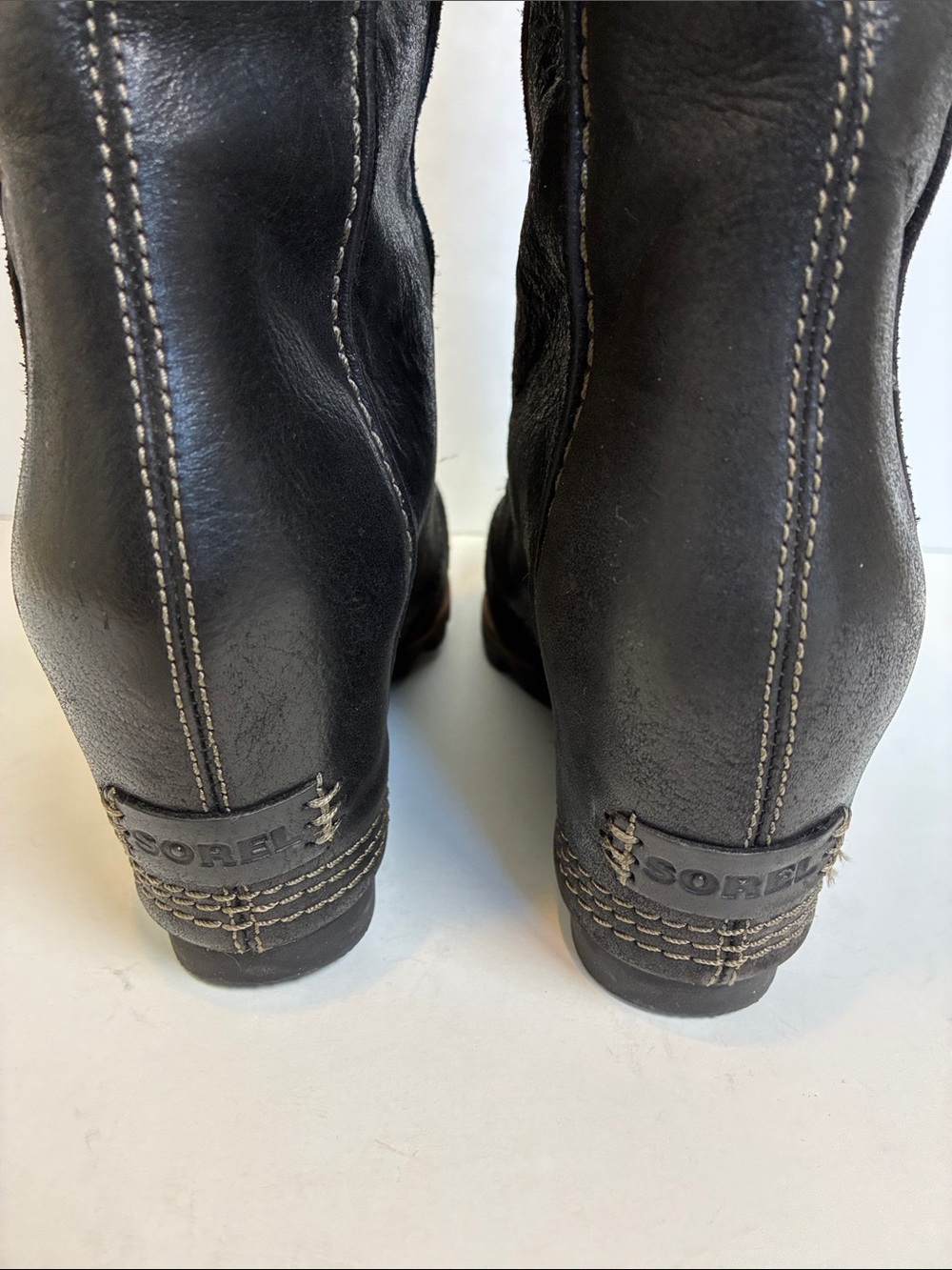 Sorel Cate the Great Wedge Lace Up Moto Rare Black Grey Gray Knee High Boots 9 - Picture 10 of 16